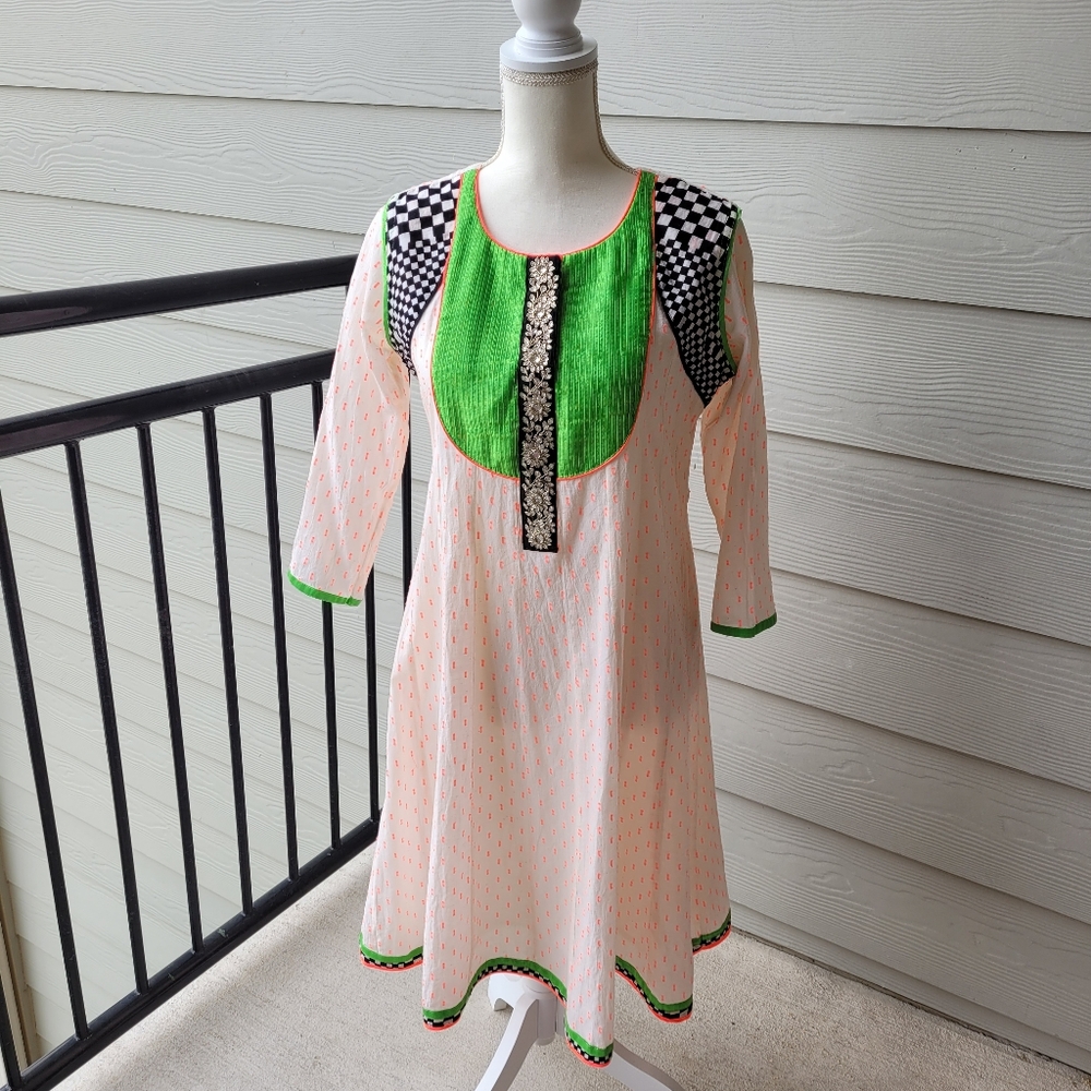 NEERUS Women's Multicolor Embroidered Dress Casual A-Line  100% Cotton Size L